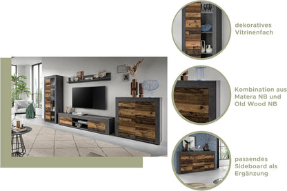 xonox.home Wohnen Jam X8BB4T30 Lowboard TV-meubel, woonkamerplank, media-meubel in Old Wood/Matera replica, ca. B/H/D: 160x37x40 cm