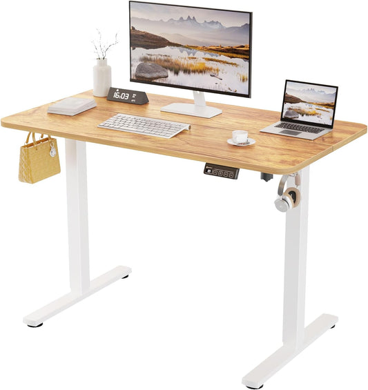 Ergonomisch Verstelbaar Bureau – Zit Sta Bureau – Elektrisch Bureau – Hoogte Verstelbaar Bureau – Bureau Met Geheugenknoppen – Lichtroestbruin 160x70 cm – Elektrisch Verstelbaar 73-118 cm – Stevig MDF Met Metaal