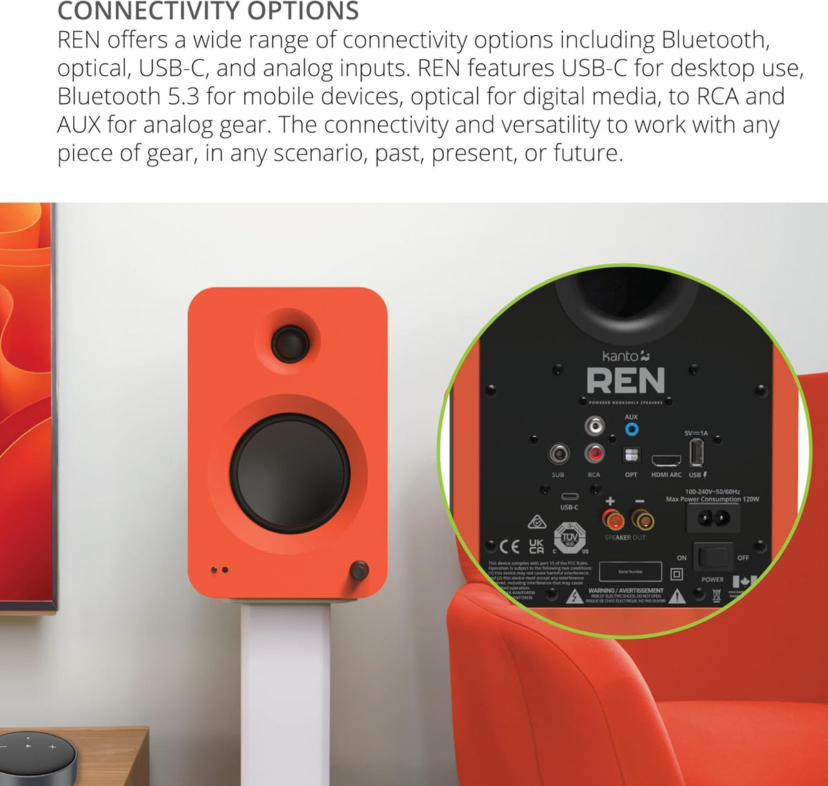 Actieve Stereospeaker Set – Speakerset – Stereospeakers – TV Speakers – Boekenplankspeakers – Set Van 2, Mat Oranje – 200W Vermogen – HDMI ARC Met CEC