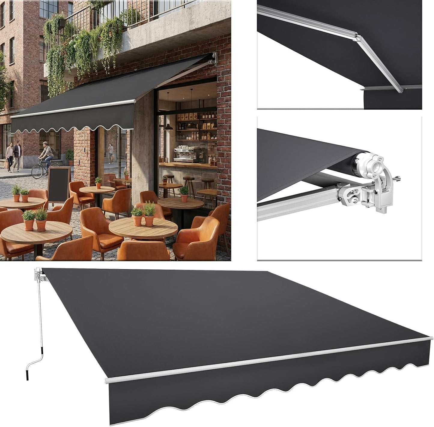 Aluminium Zonnescherm – Balkon Zonwering – Cassette Zonnescherm – Knikarm Zonnescherm – Schaduwdoek – 4x3 Meter – Waterafstotend Polyester – Wit Gelakt Aluminium Frame