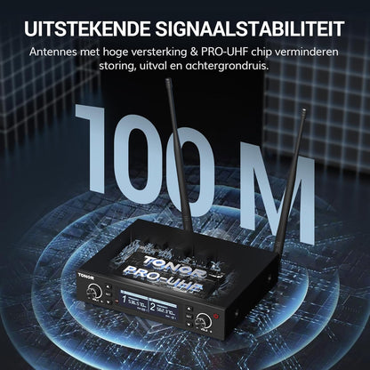 Draadloos microfoonsysteem – Draadloze microfoon, microfoonset, karaoke microfoon, set van 2 – Auto-Scan & IR-Koppeling – Bereik Tot 100 Meter