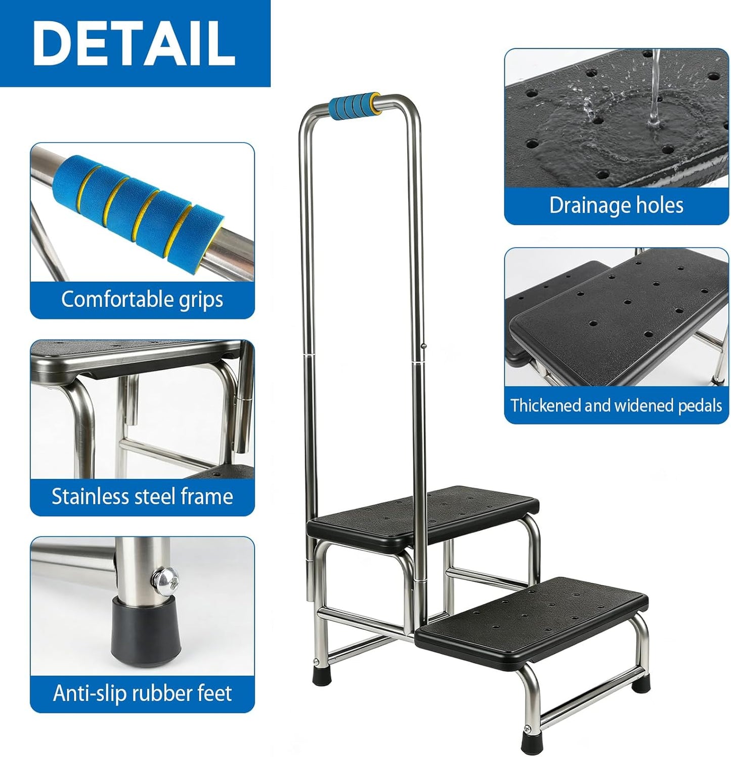 Opstapkruk met handgreep, treeplank voor campers met antislip platform en rubberen voetjes, voor senioren/huisdieren, voor badkamer/keuken/camper