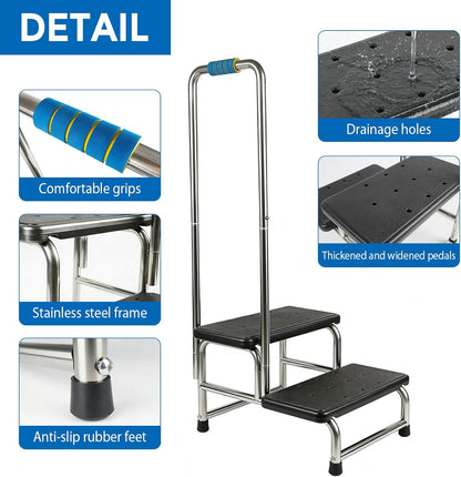 Opstapkruk met handgreep, treeplank voor campers met antislip platform en rubberen voetjes, voor senioren/huisdieren, voor badkamer/keuken/camper