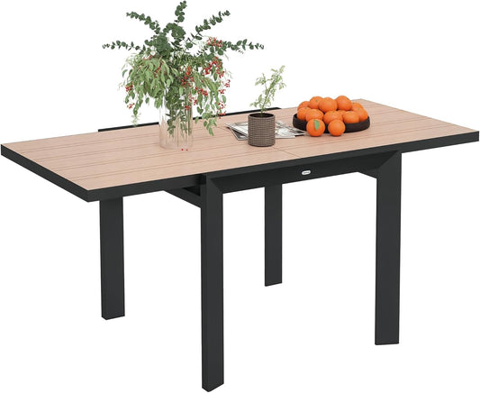 Outsunny Gartentisch Ausziehbarer Aluminium 80/160x80 cm Wetterfest Balcony Rutschfest Buffettisch Camping for 6 Persons Terrassentic Outdoor Esstisch für Garten, Terrasse Balcony Naturholz