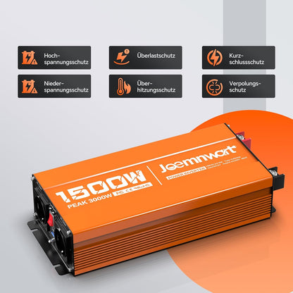 Spanningsomvormer, 1500 W, omvormer met gemodificeerde sinusgolf, 12 V naar 230 V, piekvermogen 3000 W, ideaal voor laptops, tablets, smartphones en meer