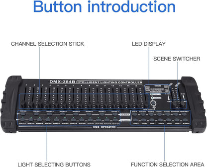 UKing DMX Controller, 384 kanalen, DMX512 controller, console, 240 programmeerbare scènes voor DMX besturing, DMX-lichtpult, party, DJ, disco, moving head, licht, podium, lamp, besturingsuitrusting