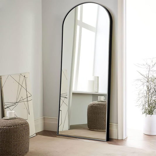 Boogspiegel – Volledige Lengtespiegel – Staande Spiegel – Slaapkamerspiegel – Grote Spiegel – Aluminium Frame – Onbreekbaar Glas – 165,1 x 55,9 cm – Zwart