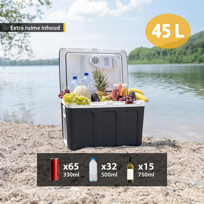 TZS First Austria - Koelbox 45L elektrisch 12V 230V aansluiting voor auto & stekkerdoos - Thermo-elektrische Cool Box koelt & warmt - Minikoelkast met wielen - Voor kamperen, festivals, reizen - Zwart