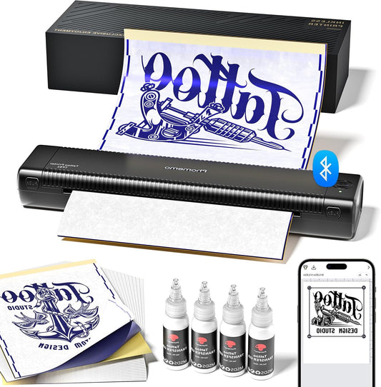 Phomemo TP81 Tattoo Printer with 4 Tattoo Gel and 20 Pieces Tattoo Transfer Paper Stencil Printer for Artists and Beginners Templates Printer Machine Compatible with Phone PC - QUORE