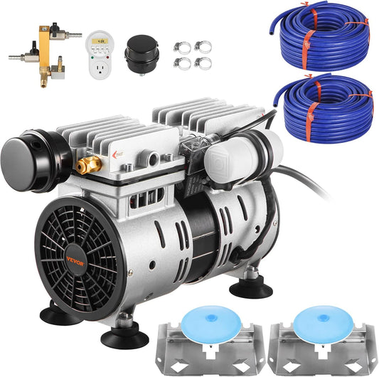 VEVOR Vijverbeluchter 550 W 5,2 CFM voor maximaal 3 acryl 15 m meer vijverventilatieset bevat compressor en verzwaarde slangen en 2 diffusers luchtcompressor voor zuurstofcirculatie in diep water