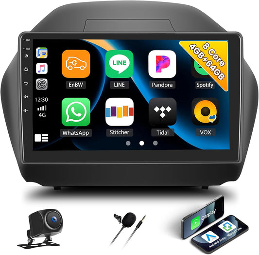4G+64G 8-Kern Qualcomm Android 15 autoradio voor Hyundai IX35 2010-2015 met Navi Carplay Android Auto, 9 inch 2Din-autoscherm met GPS WIFI Bluetooth FM/RDS Radio DSP SWC Camera+MIC