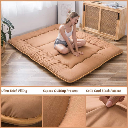 MAXYOYO Vouwmatras Futon matras vloermatras gewatteerd Japans tatami gewatteerd bed, dikke vouwmatras slaapmat rolmatras vloerligbed gastenmatras (lichtbruin, 150 x 200 cm)