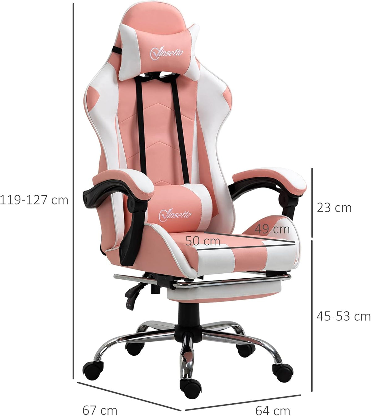 Vinsetto Gaming Chair, Ergonomic Office Chair with Headrest, Massage Lumbar Cushion, Footrest, Swivel Gaming Chair, PC Chair with Connecting Armrests, Tilt Function, Pink - QUORE