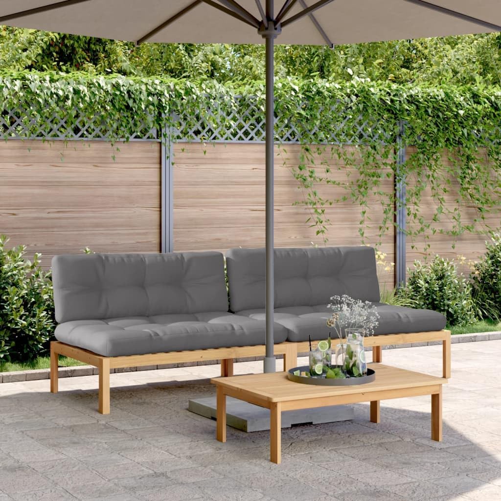 vidaXL Tuinmiddenbanken 2 st pallet met kussens massief acaciahout, tuinbank, loungestoel tuin, tuinbank lounge, tuinmeubel, buitenbank, bankje buiten - QUORE
