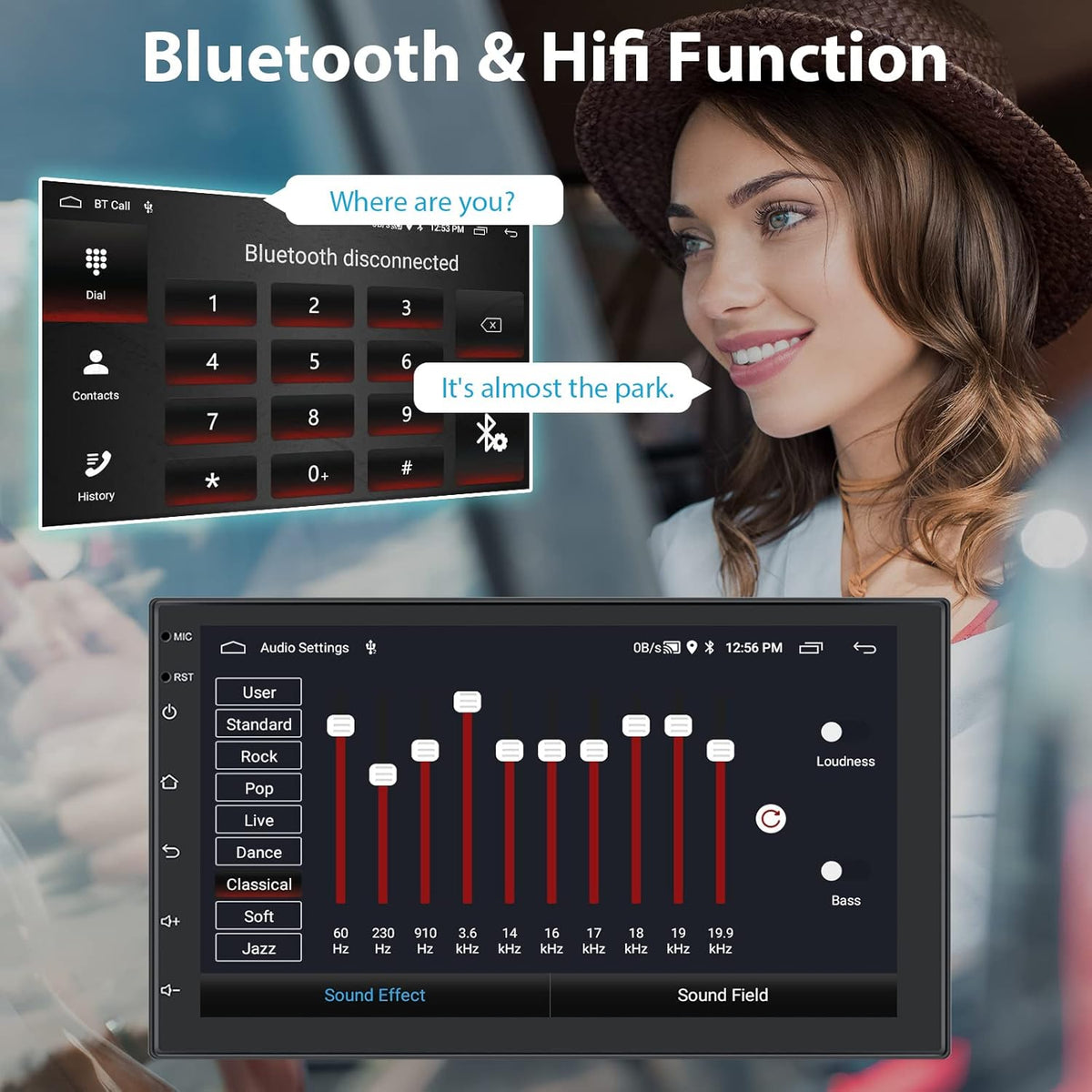 Hodozzy 2 GB+64 GB autoradio 2 DIN GPS Android Wireless Carplay, 7 inch 1080p touchscreen HiFi FM/RDS WiFi navigatie AHD-camera