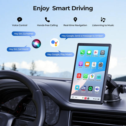 8'' Draagbaar autoscherm voor Apple CarPlay & Android Auto, 1440x900 HD-scherm, magnetische montage, OTA-updates, portret- en landschapsmodi, back-upcamera, Bluetooth, spraakbediening