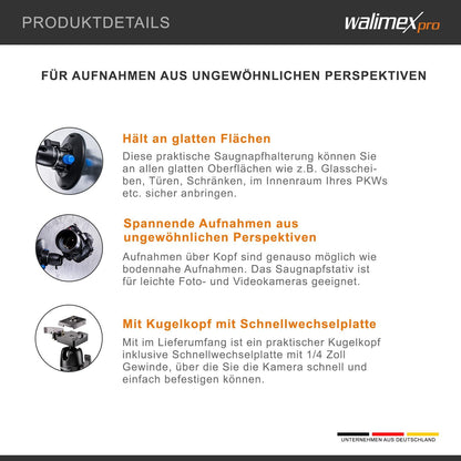 Walimex Pro Zuignap statief incl. kogelkop voor systeem- en DSLR-camera's