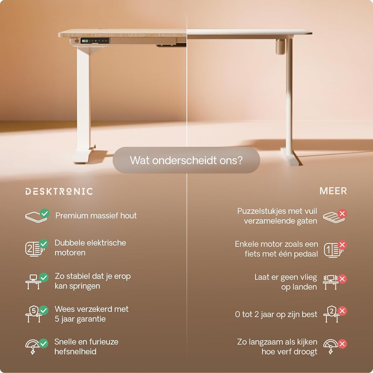 Desktronic HomePro Desk - Height Adjustable 120 x 60 cm - Fast Twin-Motor Sit-Stand Desk - Very Stable Electric Standing Desk - Made of One Piece Bamboo Table Top - Touch Screen Control - QUORE