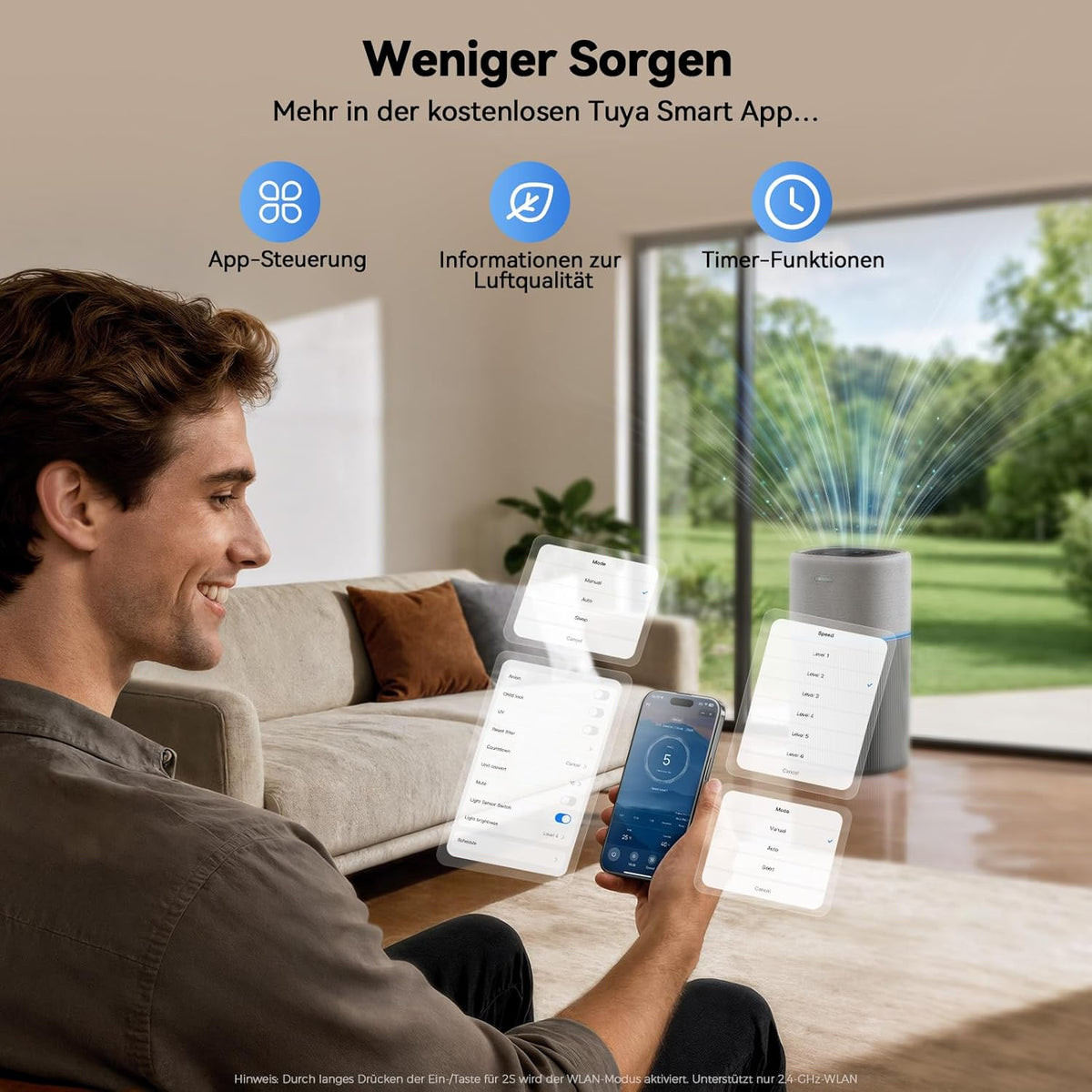 Luchtreiniger – Luchtzuiveraar – Luchtfilter – Luchtzuiveringsapparaat – Luchtverbeteraar – App-Bediening – Ingebouwd Nachtlampje