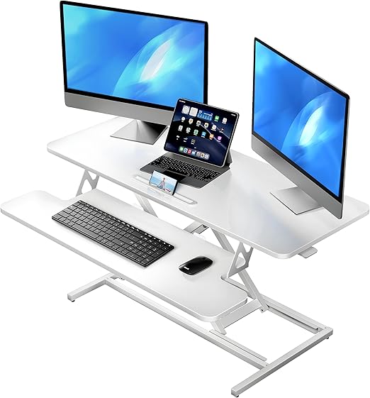 Sta Bureauverhoger – Zit Sta Bureauverhoger – Bureauverhoger – Sta Bureau Converter – Wit – Gasveer Verstelbaar 11,5-51 cm – Ruim Werkblad 101x40 cm