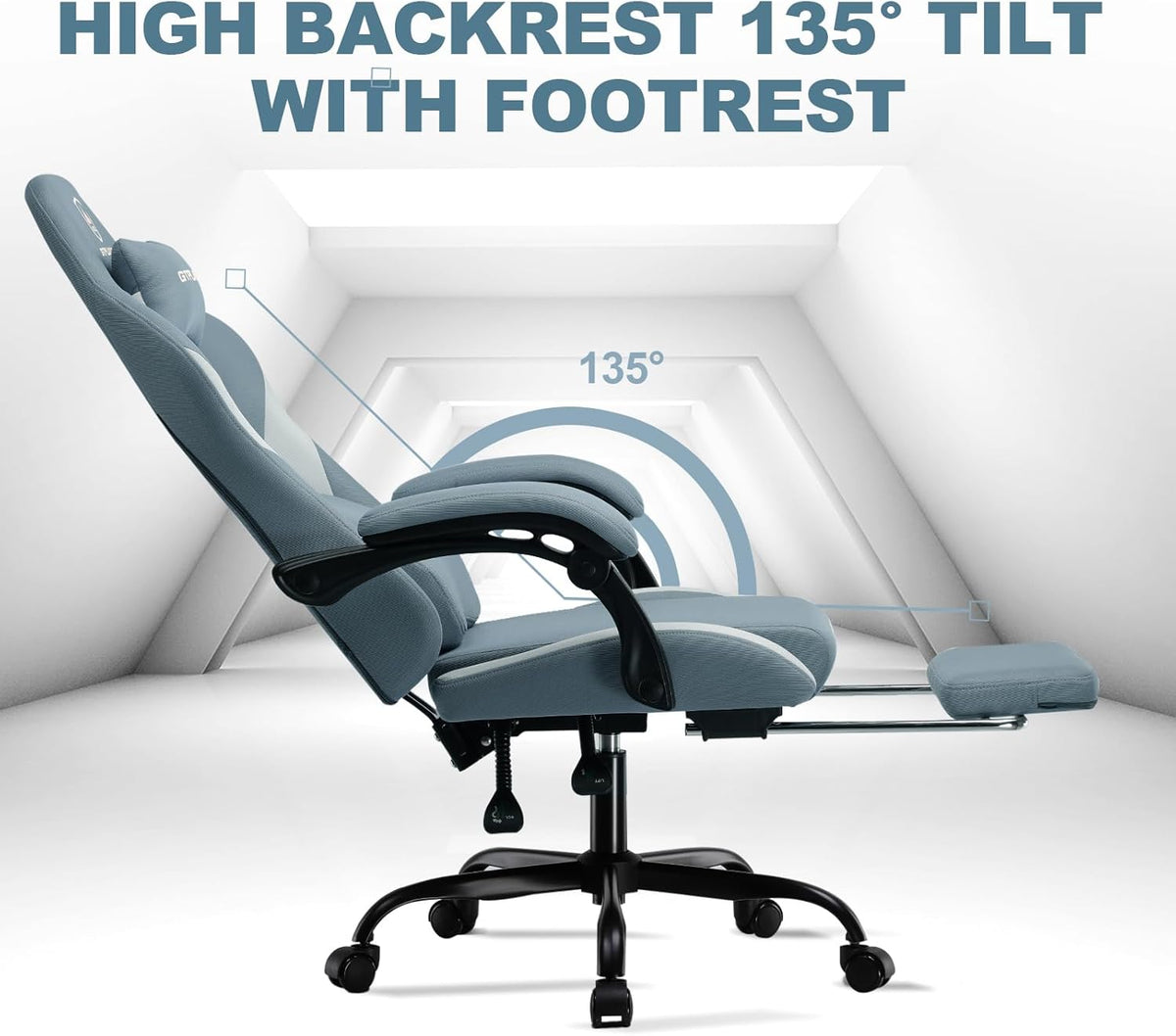 GTPLAYER Gaming Chair, Gamers Chair, Breathable Office Chair Made of High Quality Fabric, Ergonomic PC Chair, Adjustable and Swivel Office Chair with Footrest, Blue - QUORE
