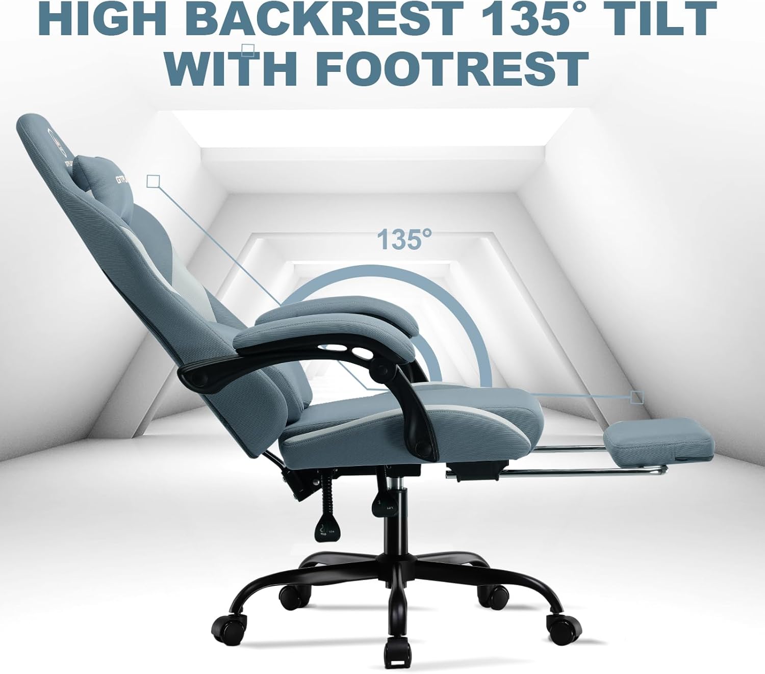 GTPLAYER Gaming Chair, Gamers Chair, Breathable Office Chair Made of High Quality Fabric, Ergonomic PC Chair, Adjustable and Swivel Office Chair with Footrest, Blue - QUORE
