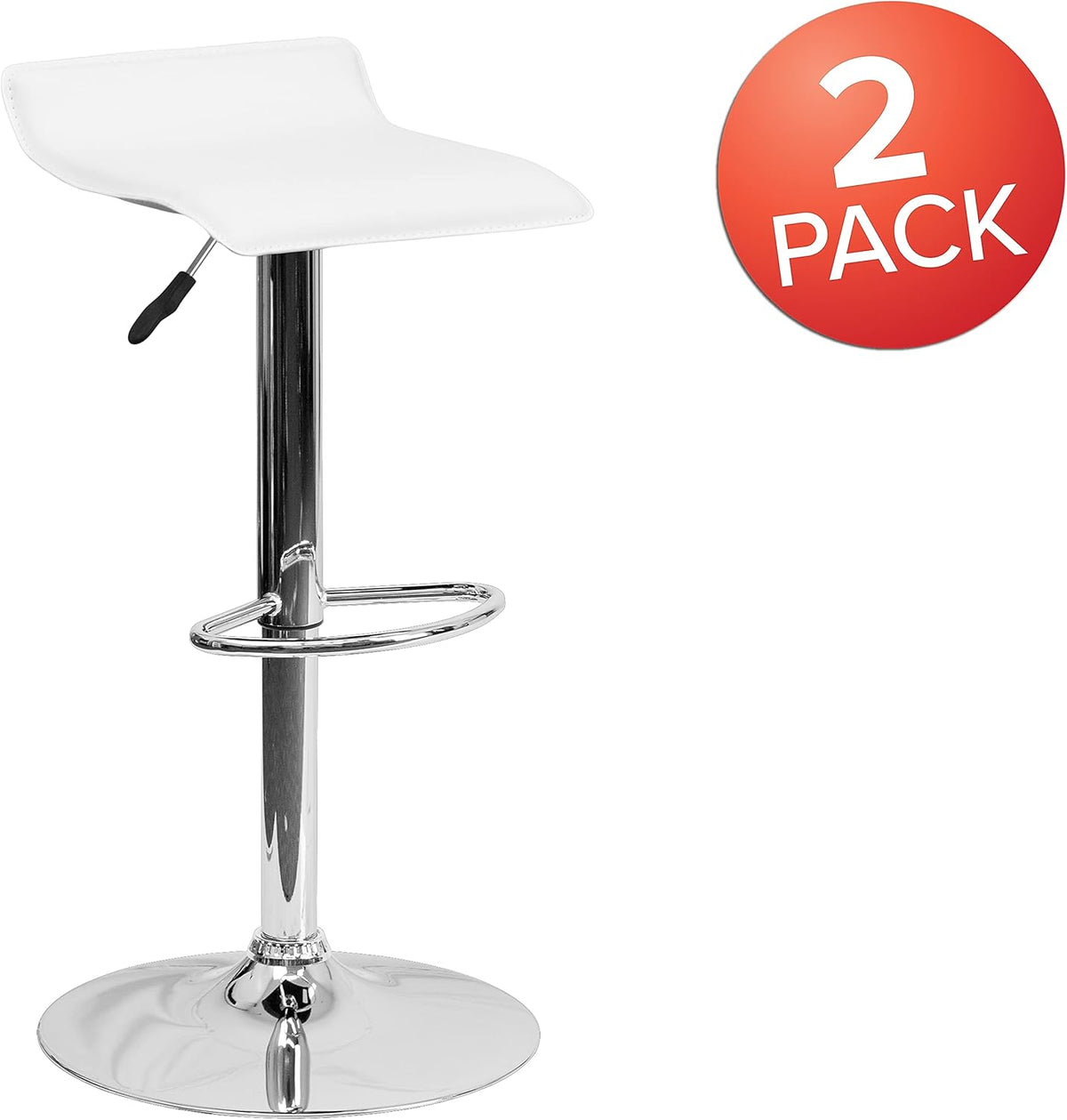 Flash Furniture Athene 2 Pack Hedendaagse Witte Vinyl Verstelbare Hoogte Barkruk met Solid Wave Seat en Chrome Base