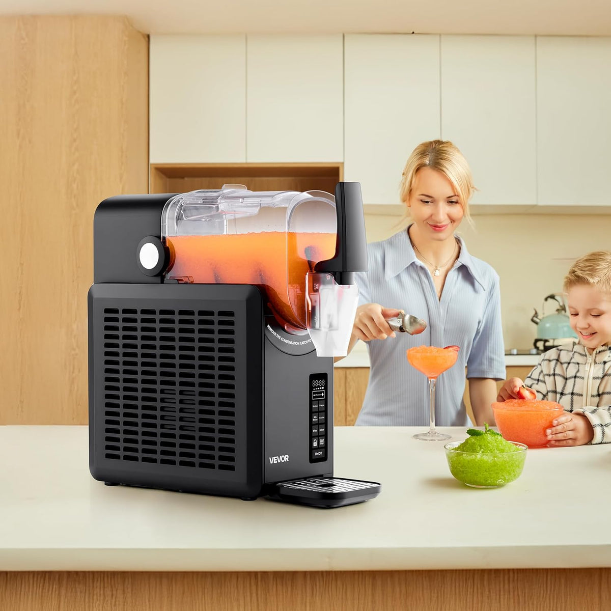 VEVOR Slushy-machine met tank, 2,6 l, geen ijs, zelfreinigend, slush-machine met 5 vooraf ingestelde programma's voor bevroren margerita's, frappés, smoothies