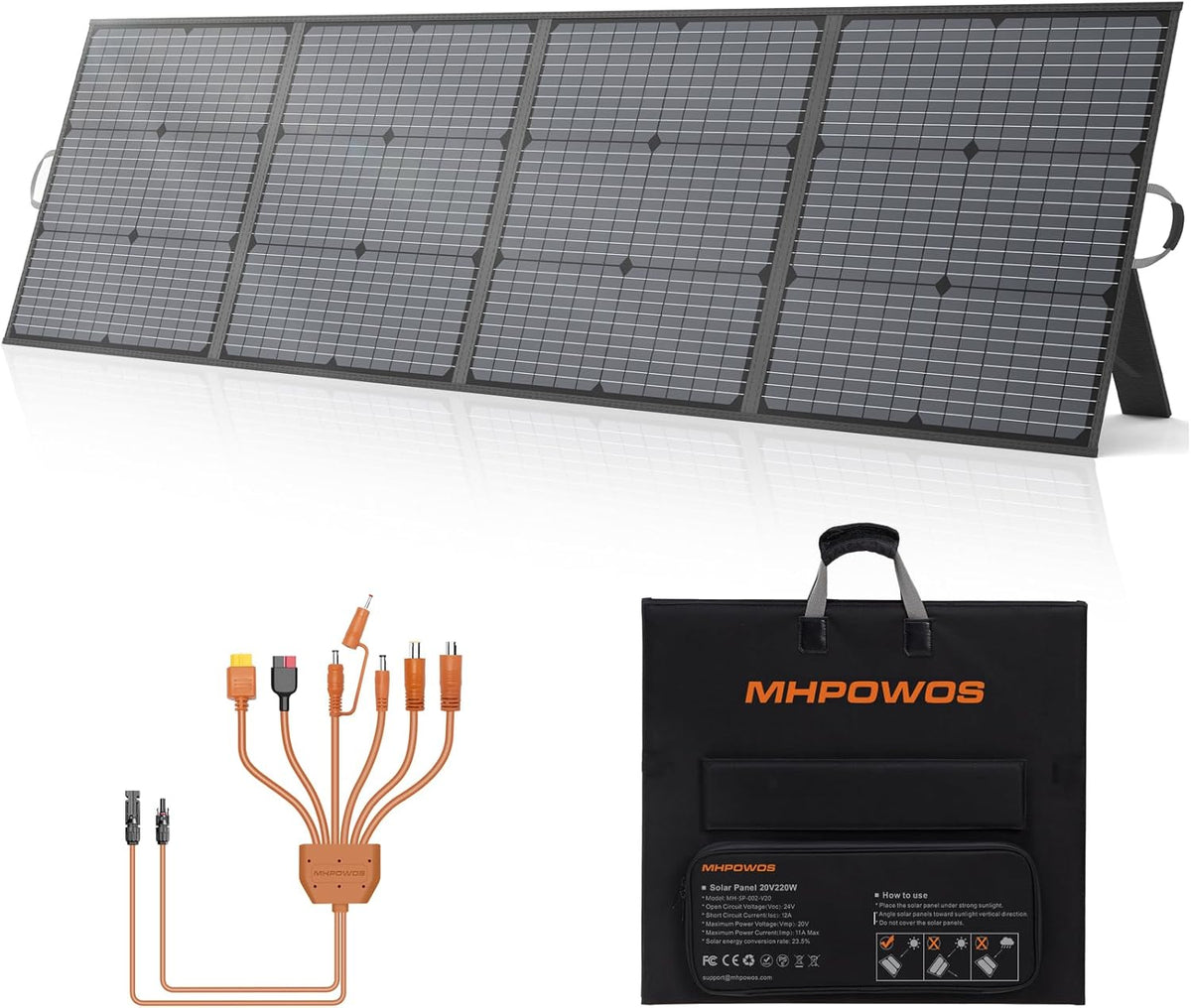 Draagbaar zonnepaneel, 220 W, 20 V, monokristallijn opvouwbaar zonnepaneel, power back-up, IP67 waterdicht en duurzame zonne-oplader, zonnepaneelkit voor powerstation, camper, camping