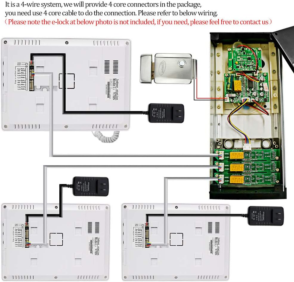 7 inch video-deurintercomsysteem, kleur bekabeld, infrarood deursysteem, nachtzichtcamera + binnenmonitor voor 2/3 woningen (3 monitoren)