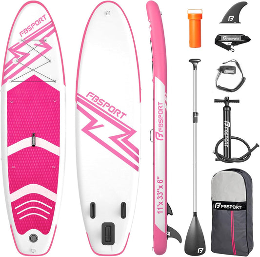 FBSPORT Opblaasbaar stand-up-paddleboard, stand-up paddleboard, 15 cm dik, surfplankkit met verstelbare aluminium SUP-peddel + handpomp