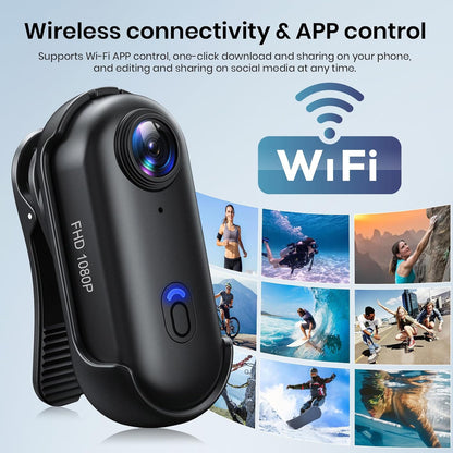 360° Actioncamera, mini POV draagbare bodycam, onderwatercamera 30m waterdicht, WiFi draagbare videorecorder 120° groothoek, 10+ accessoires