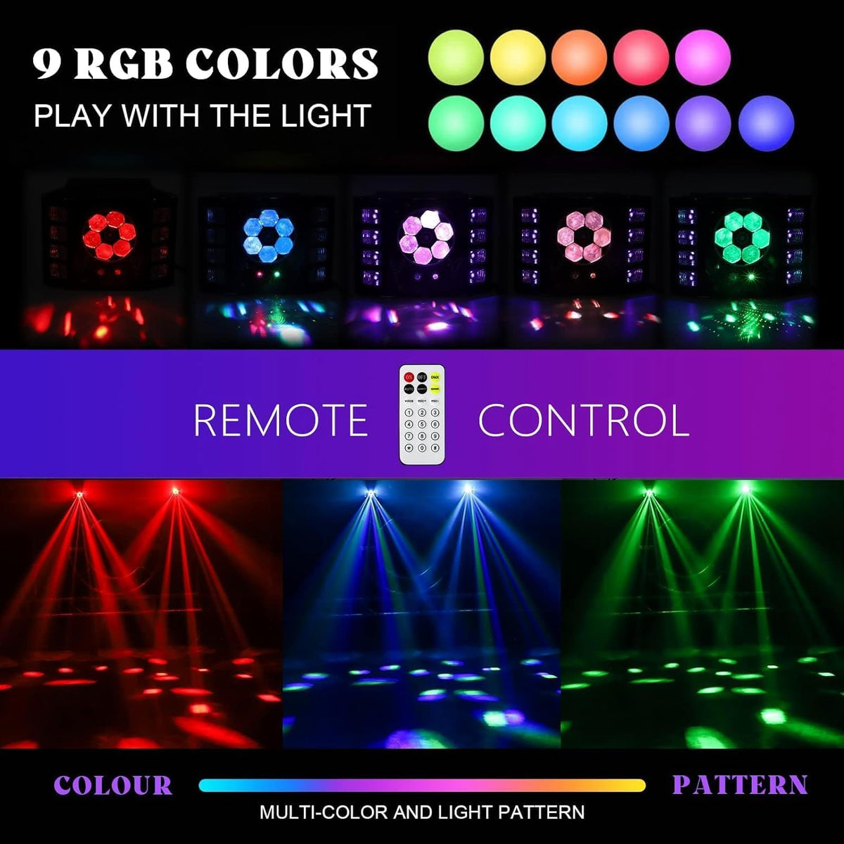 Lichtspel, discolicht, 100 W, feestlicht, bijenoog, uv-flitslicht, 14 DMX-kanalen met spraakbediening, afstandsbediening, geschikt voor bruiloft, verjaardagsfeest, Halloween