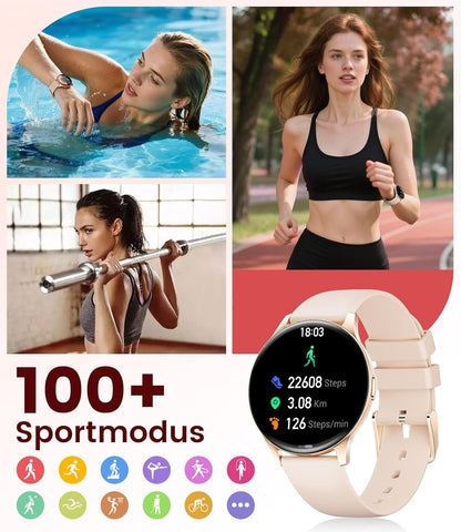 DREMAC Smartwatch voor dames met bluetooth-oproep/1,43 inch Amoled smartwatch met 120 sportmodi, 24/7 hartslagmonitor, stappenteller/SpO2/slaap, compatibel met Android iOS