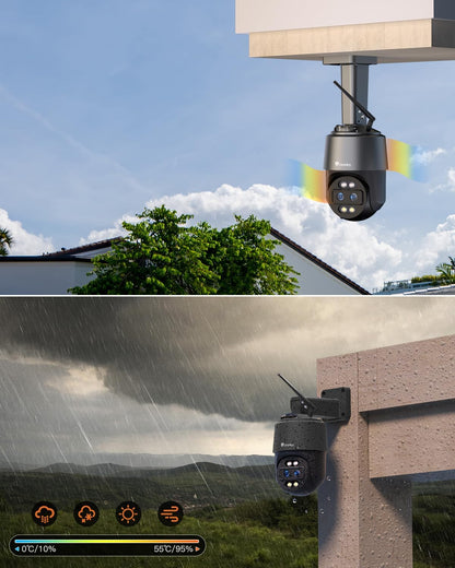 [10X Hybrid Zoom] Ctronics 4K 8MP Outdoor Security Camera with Dual-Lens, Auto Tracking & Zoom, 2.4/5GHz WiFi, AI Human/Vehicle/Animal Detection, 256GB TF/Cloud/FTP/NAS Storage, Color Night Vision