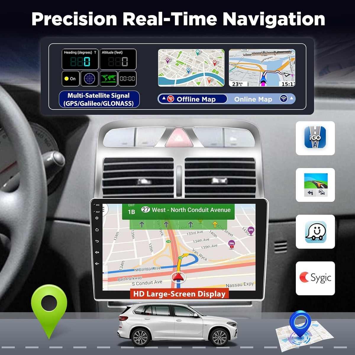 4+64G Android Autoradio voor Peugeot 307 2002-2013, 9 Inch IPS 1280×720 Touchscreen Stereo met Wireless CarPlay & Android Auto, GPS WiFi Bluetooth DSP + AHD Achteruitrijcamera