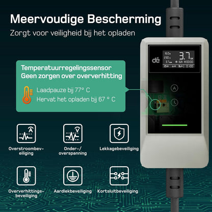 dé EV Charger Type 2 met APP 3,7kW [10m, 1-Fase, 6-16A] Thuislader Type 2 Wit met Digitaal Display, Instelbare Stroom, EV Oplader 3,7kW voor Model Y/3, ID.3/4, EX30, Enyaq en andere EV/PHEV