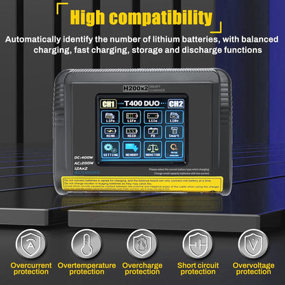 LiPo Oplader – RC Acculader – Batterijlader – Accu Oplader – RC Charger – Dubbel Kanaal – 3,2 Inch Kleuren-Touchscreen – 200W AC / 400W DC