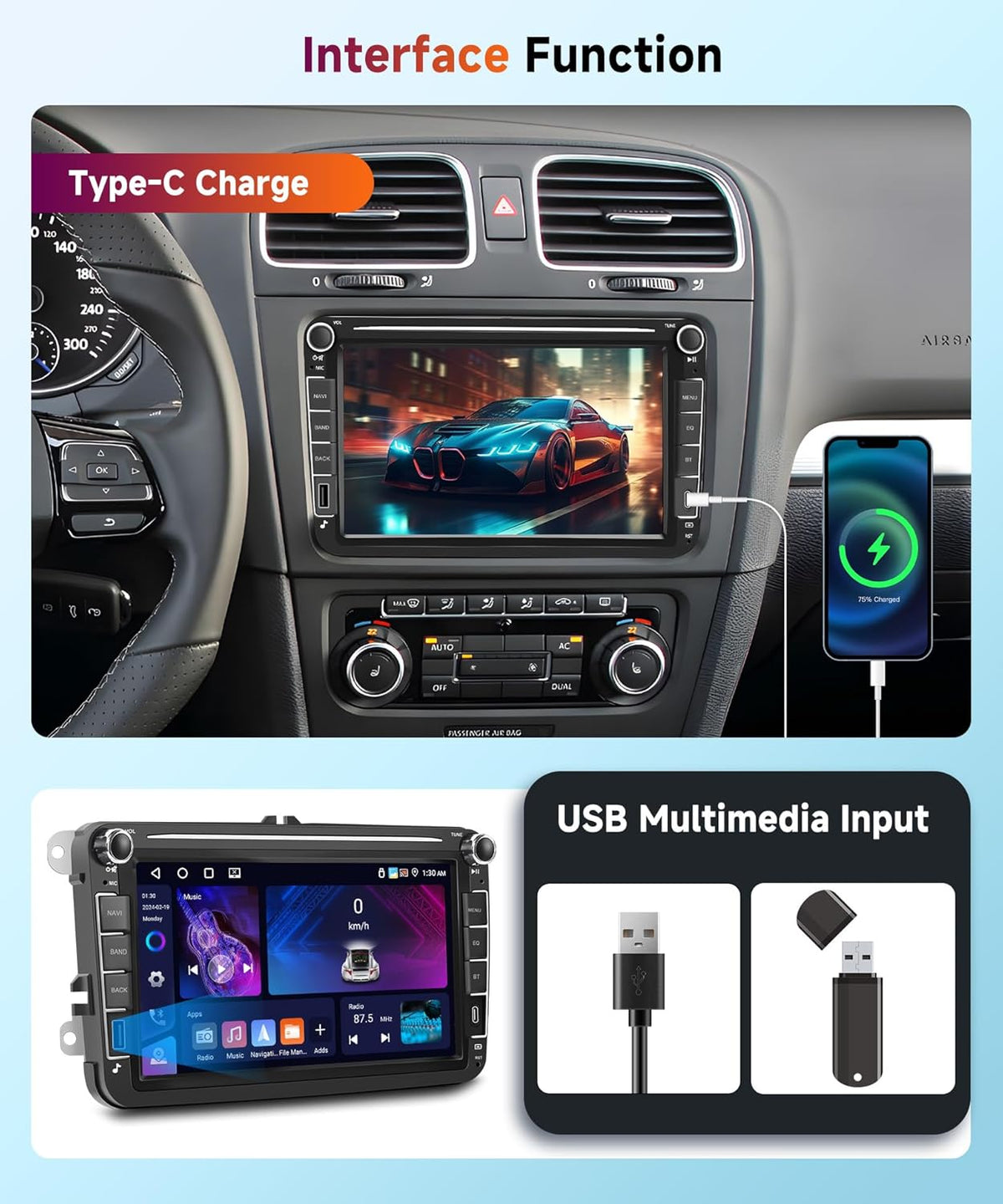 4 + 64 G: Hodozzy Carplay autoradio voor VW Passat Golf, Seat, Altea, Skoda Octavia met USB/USB-C/GPS/WiFi, VW, autoradio 7 inch 2 DIN Bluetooth met Android Auto/32 EQ/FM/RDS/SWC + achteruitrijcamera