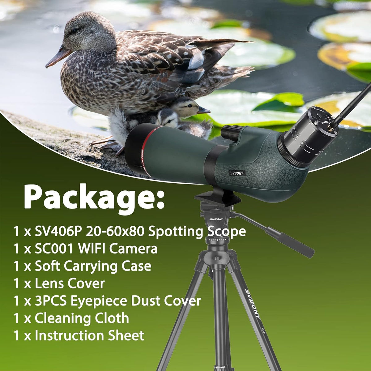 Spotting Scope – Verrekijker – Richtkijker – Observatiekijker – Vogelkijker – 20-60x Vergroting – 2MP Wifi Camera
