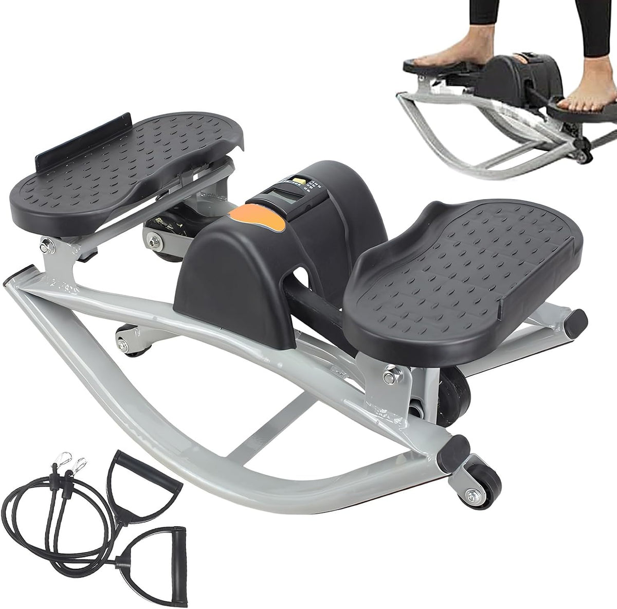 Exercise Step Machine, Portable Leg Trainer with Resistance Band, Rock Stair Training Machine, ABS with Non-Slip Pedals and Adjustable Tension, Fitness Equipment for Glutes Abs