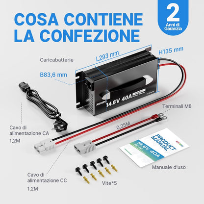 Redodo 14,6V 40A LiFePO4 Acculader met Onderhoudslaadfuncties Compact en Robuust Ontwerp met Volledige Bescherming Perfect voor 12V LiFePO4 Batterij