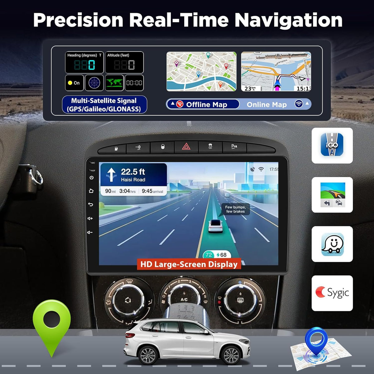 8 Core 6+128GB Autoradio voor Peugeot 308 408 2007–2015, Android Touchscreen Radio met Draadloze CarPlay, GPS WiFi DSP HiFi, Plug & Play Upgrade + Achteruitrijcamera
