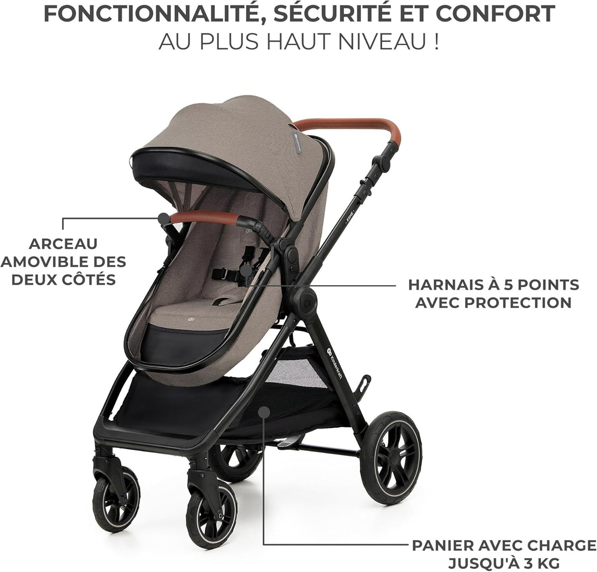 Kinderkraft ESME Mink Pro I-Size 3-in-1 autostoel met draagzak, reissysteem, babybuggy, opvouwbare kinderwagen, voor pasgeborenen tot 4 jaar, beige