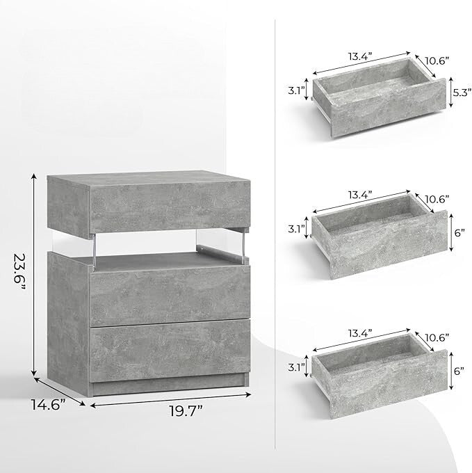 Nachtkastje met LED - Kast - Tafel - Slaapkamerdecoratie - Opbergruimte - 60 cm x 37 cm x 50 cm - Geel