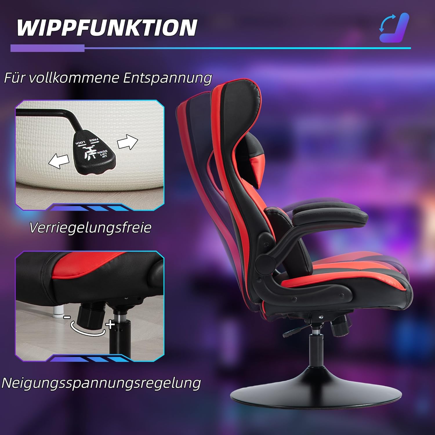 Gamingstoel – Bureaustoel – Gamerstoel – Zithoekstoel – Ergonomische Stoel – Verstelbare Hoogte – Kantelfunctie - QUORE