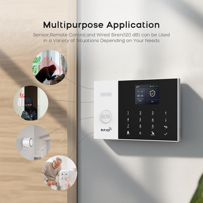 PGST Home Security System, 16 Stuk WiFi GSM 2G Home Security Alarmsysteem met Afstandsbediening Deurraam Alarm Sensor IR Bewegingsmelder Compatibel met Alexa