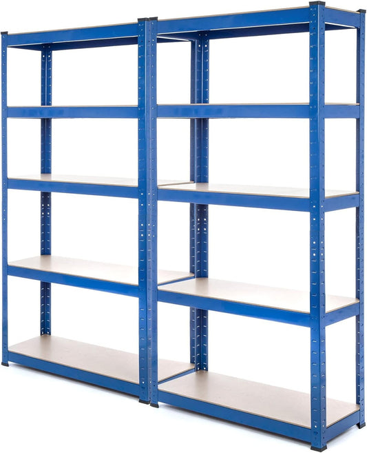 Heavy Duty Stalen Rekkenunit – Opbergrek, Garage Rek, Werkplaatsrek, Stellingkast – 2-Bay, 5 Niveaus, 1500 X 750 X 300 Mm – 150 Kg Per Plank, Verstelbaar Per 35 Mm