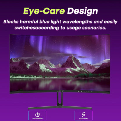Amzfast 32 Inch Curved Gaming Monitor 180Hz, QHD 2560x1440, 1ms MPRT, DCI-P3 93%, sRGB 120%, Fast VA 1500R, Adaptive Sync, VESA 100x100mm, HDMI 2.0×2 & DP 1.4×2, AMZG32C1Q - QUORE