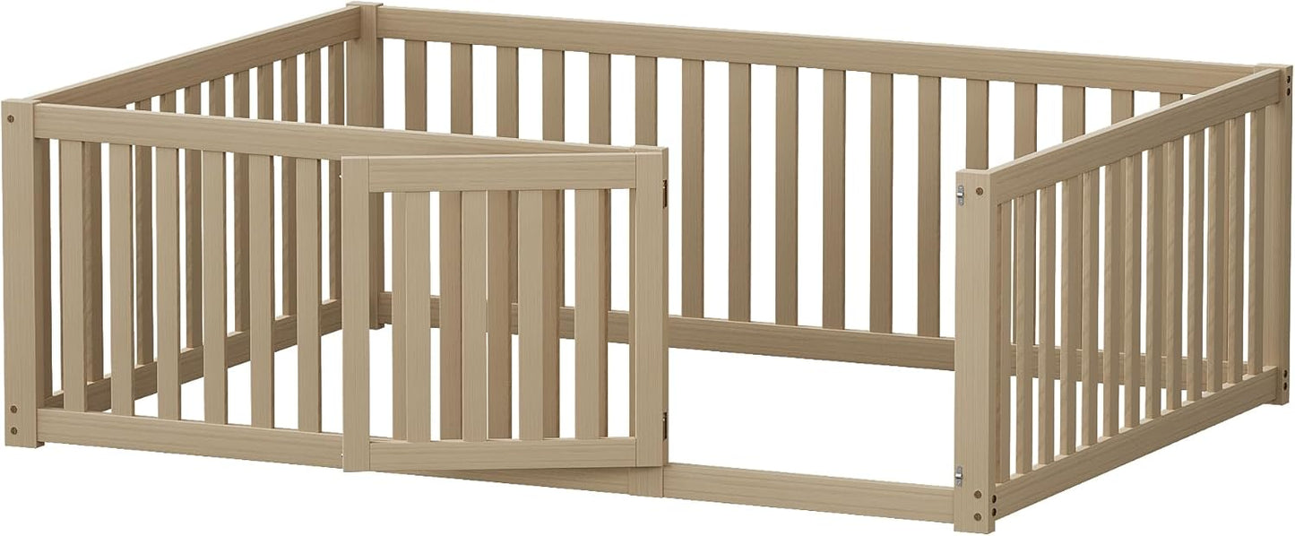 Bedframe Kinderbed - Peuterbed - Vloerbed - Kinderbox - Inclusief Uitvalhekje - Kinderkamer - Multiplex -  140 x 200 x 60 cm - Hout